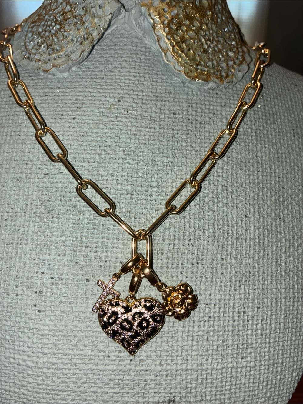 Custom Gold Heart & Charms Necklace- interchangeable charms -magnetic clasp